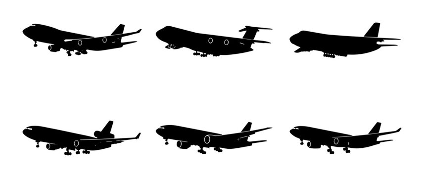 Airplane Silhouettes Collection: Jet Aircraft Icons, Aviation Vector Set, Travel Transport Graphics