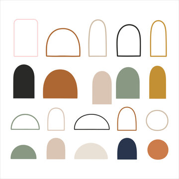 Minimalist abstract arch and rounded shapes collection in soft earthy tones