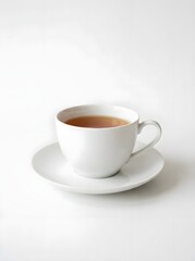 Fototapeta premium White teacup and saucer with tea against a neutral background