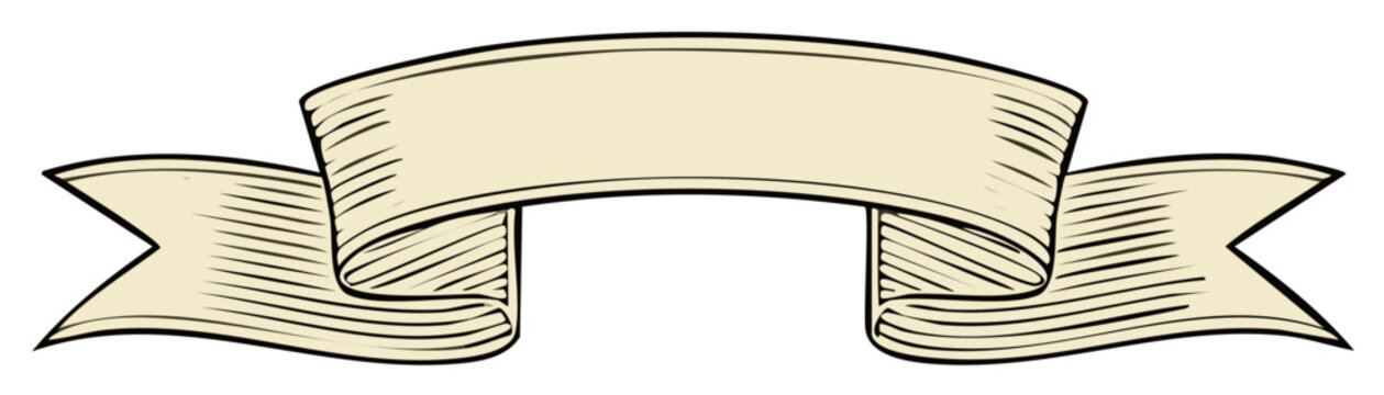 Elegant Cream Colored Ribbon Banner Illustration with Detailed Shading Suitable for Calligraphy or Other Decorative Messages