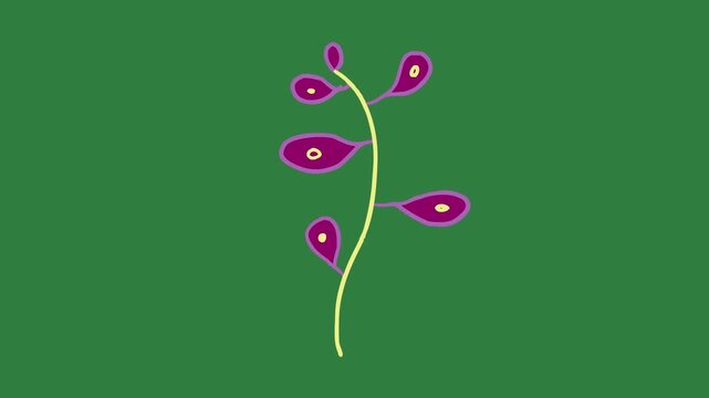 Purple flower on  cartoonish frame motion scene movement composition depth figure layers design expression emotion
