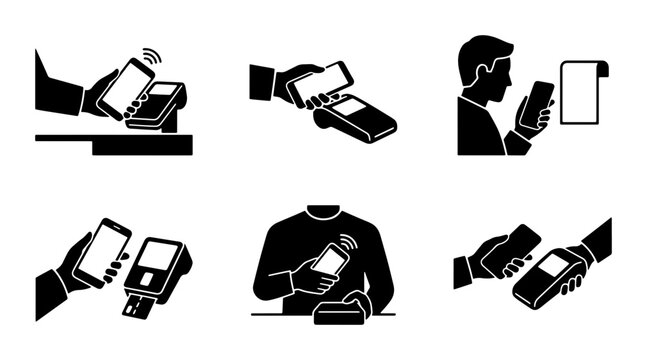Contactless Payment Icons, Mobile Transaction Symbols, NFC Technology, Digital Wallet Set