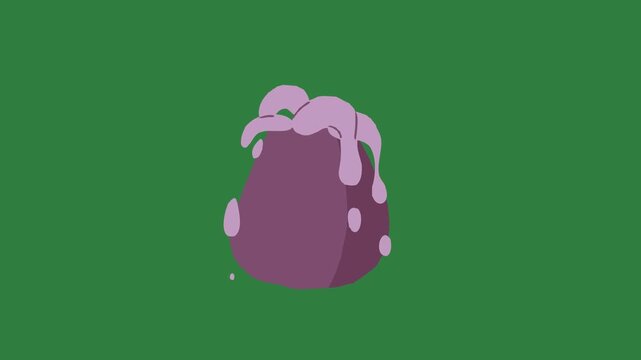 Purple egg on bag small dot computer mouse object black cat it  motion cartoonish style figure composition frame