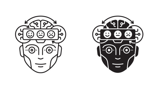 Robot Heads With Emotional Faces On Screens For Technology And Artificial Intelligence Concepts