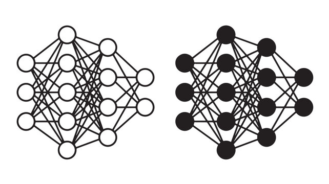 Neural Network Diagrams With Black And White Nodes And Connections For Artificial Intelligence Concepts