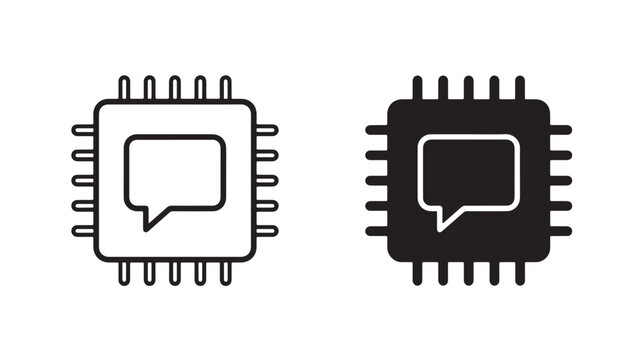 Microchip Icons With Speech Bubbles In Black And White For Technology Concepts
