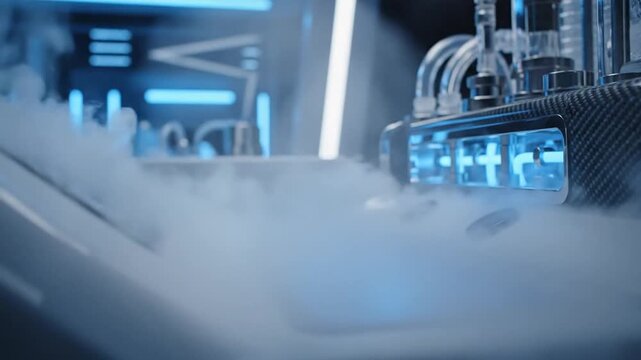 Futuristic Laboratory Scene with Smoke Effect and Modern Scientific Equipment 4K
