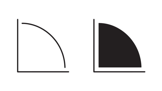 Black and white quarter circle icons in squares for graphic design elements