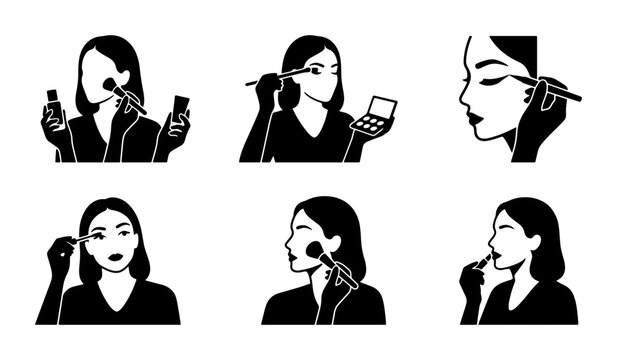 Woman Applying Cosmetics Icons
