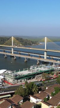 Vertical Aerial Shot of Atal Setu Bridge Goa India