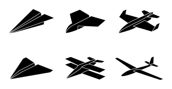 Airplane Icons: Paper Planes, Jets, Gliders, Vector Set for Aviation and Travel