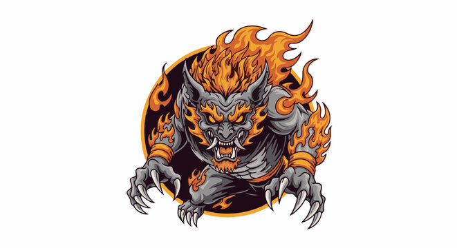 A pixelated, ferocious creature with fiery mane and claws, poised to strike