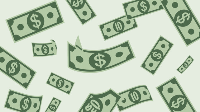 Scattered dollar banknotes with abstract background design