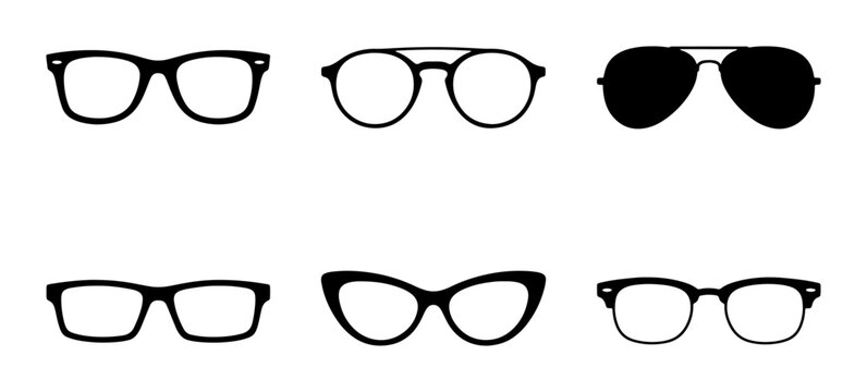 Six Styles of Eyewear, Glasses Silhouettes, Fashion Accessories, Vector Icons