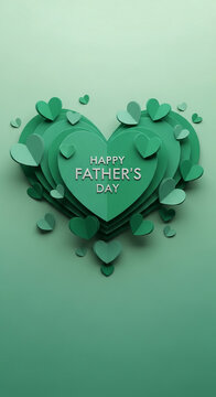 Layered green hearts with "Happy Father's Day" text, symbolizing love and celebration, suitable for cards or invitations