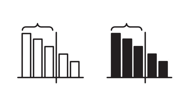 Black and white bar chart graphics for business and finance concepts on isolated white background