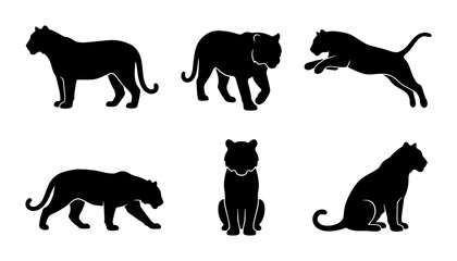 Black Panther Silhouettes, Big Cat Vector Icons, Wild Animal Set, Feline Poses Collection © Kamal
