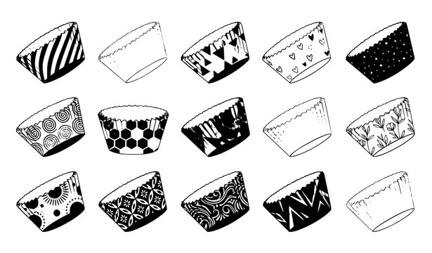 Modern cupcake wrapper vector bundle with trendy geometric and decorative baking cup patterns