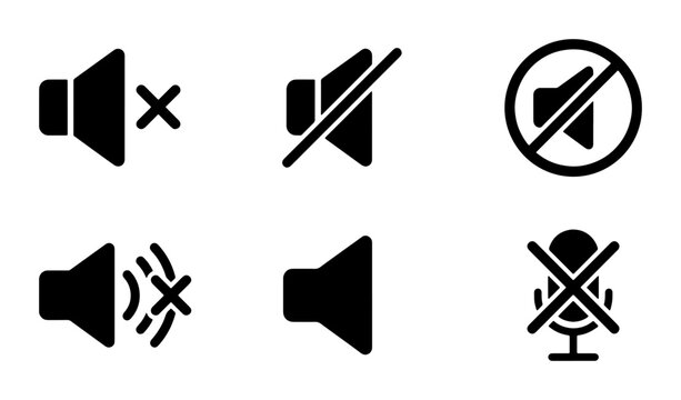 Mute Sound Icons, Volume Control Symbols, Audio Off Sign, Muted Microphone Vector Set