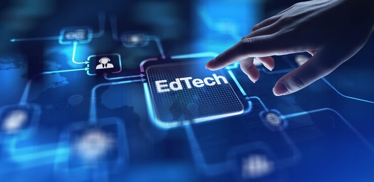 EdTech Educational Technology Enhancing Learning Through Digital Tools, projection on a virtual screen, Business and Technology Concept.