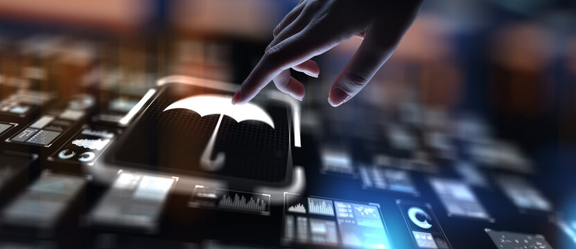 Insurance Managing Risk and Protecting Assets, projection on a virtual screen, Business and Technology Concept.