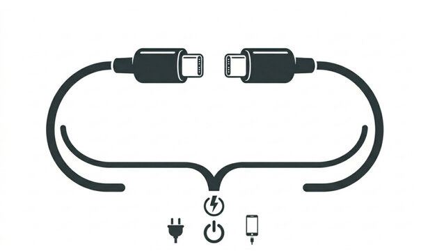 USB Type-C charging cable icon silhouette modern connector vector illustration set