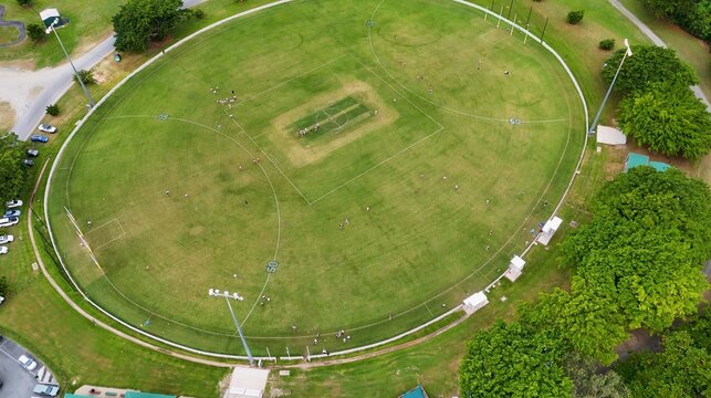 Aerial View of a Green Oval Sports Field in Port Douglas Australia