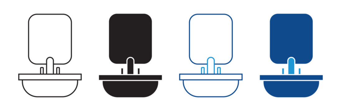 Bathroom Sink Mirror Icon Set Vector Flat and outline Design Interior Collection