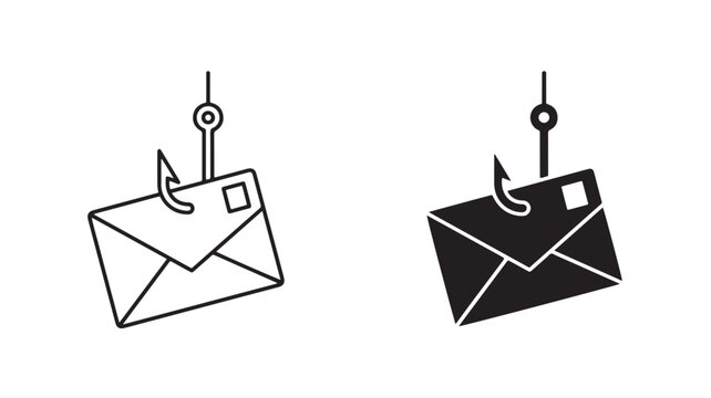 Phishing Concept With Envelope Hanging On Fishing Hooks For Cybersecurity Illustrations