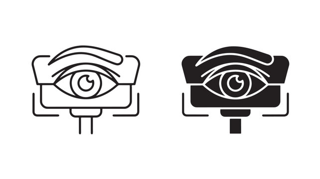 Black and white eye icons with hand on forehead on isolated background for security and surveillance concepts