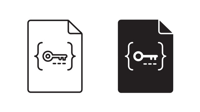 File icons with key symbol on white and black background for coding and security concepts