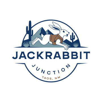 Jackrabbit junction logo with running rabbit road trip apparel graphic apparel art t shirt desi