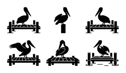 Fototapeta premium Pelican Silhouettes on Docks