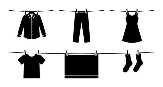 Black clothes drying on a clothesline