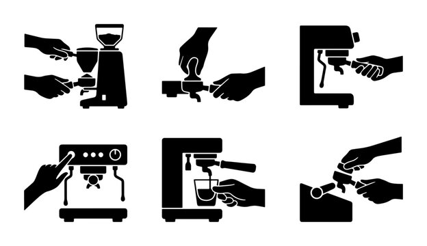 Espresso Machine Steps: Making Coffee Icons