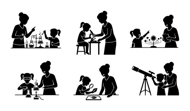 Mother and Child Science Exploration Silhouettes