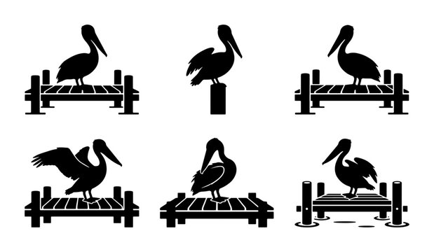 Pelican Silhouettes on Docks