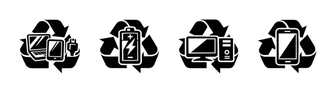 Recycling symbols with electronic devices and batteries for sustainability