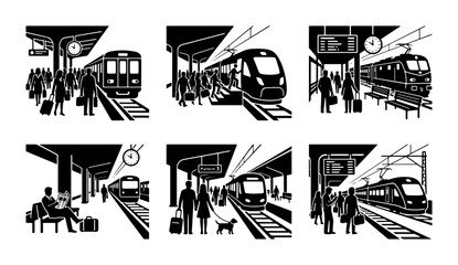 Train station platform with passengers and arriving train © Nusrat