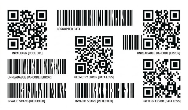 Abstract fake QR codes and distorted barcode vector illustration set isolated on white