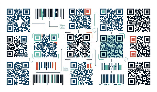 Abstract fake QR codes and distorted barcode vector illustration set isolated on white