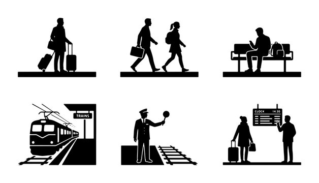 People and train station silhouettes