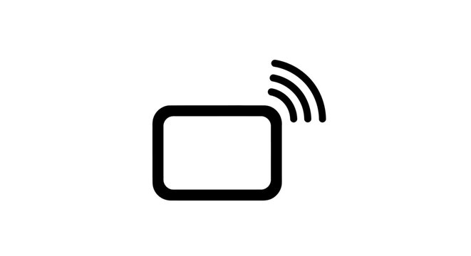 Simple black icon of a television with signal waves.