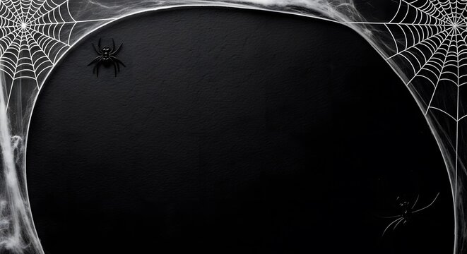 Dark Halloween Background with Creepy Spider Web Border and Copy Space