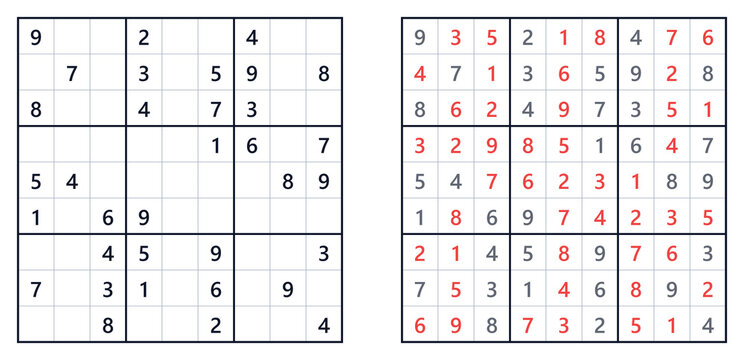 Sudoku Puzzle 9x9 Grid Black White Vector Partially Filled Logic Game Worksheet