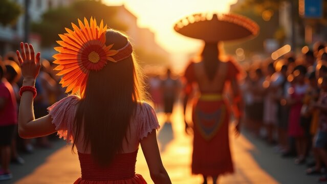 mexican carnival float woman waving at night