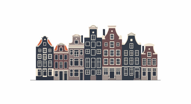 A row of colorful, tall, narrow buildings with distinctive gabled roofs
