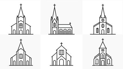 Fototapeta premium Six different church building illustrations with simple line art style