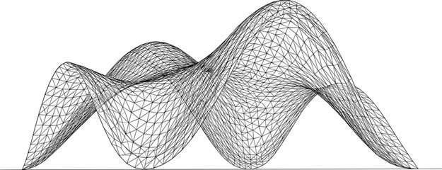 Abstract Organic Architecture Wireframe Vector Graphic with 3D Parametric Mesh Wave Structure Grid Layout and Futuristic Curved Surface Canopy Design © Nexivo! 