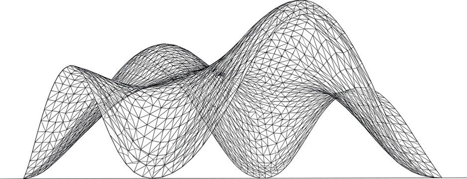 Abstract Organic Architecture Wireframe Vector Graphic with 3D Parametric Mesh Wave Structure Grid Layout and Futuristic Curved Surface Canopy Design